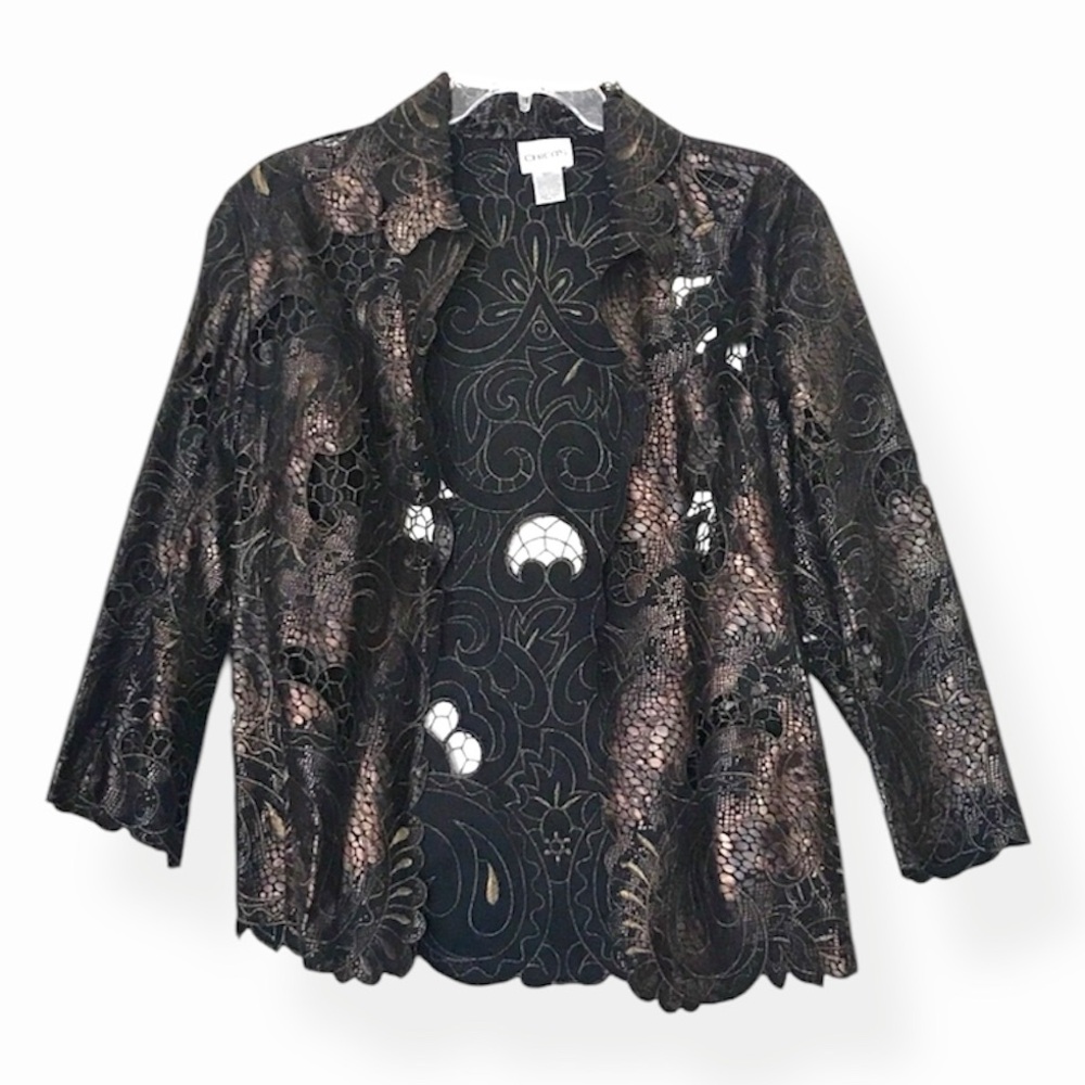 Chico’s Metallic Embroidery Cutout Jacket